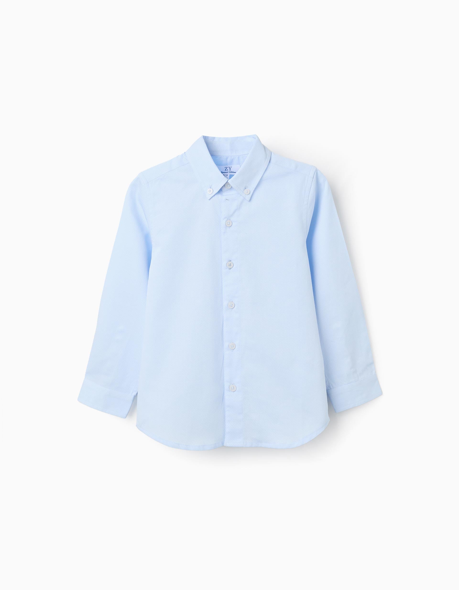 Long sleeve dobby cotton shirt for boys, light blue