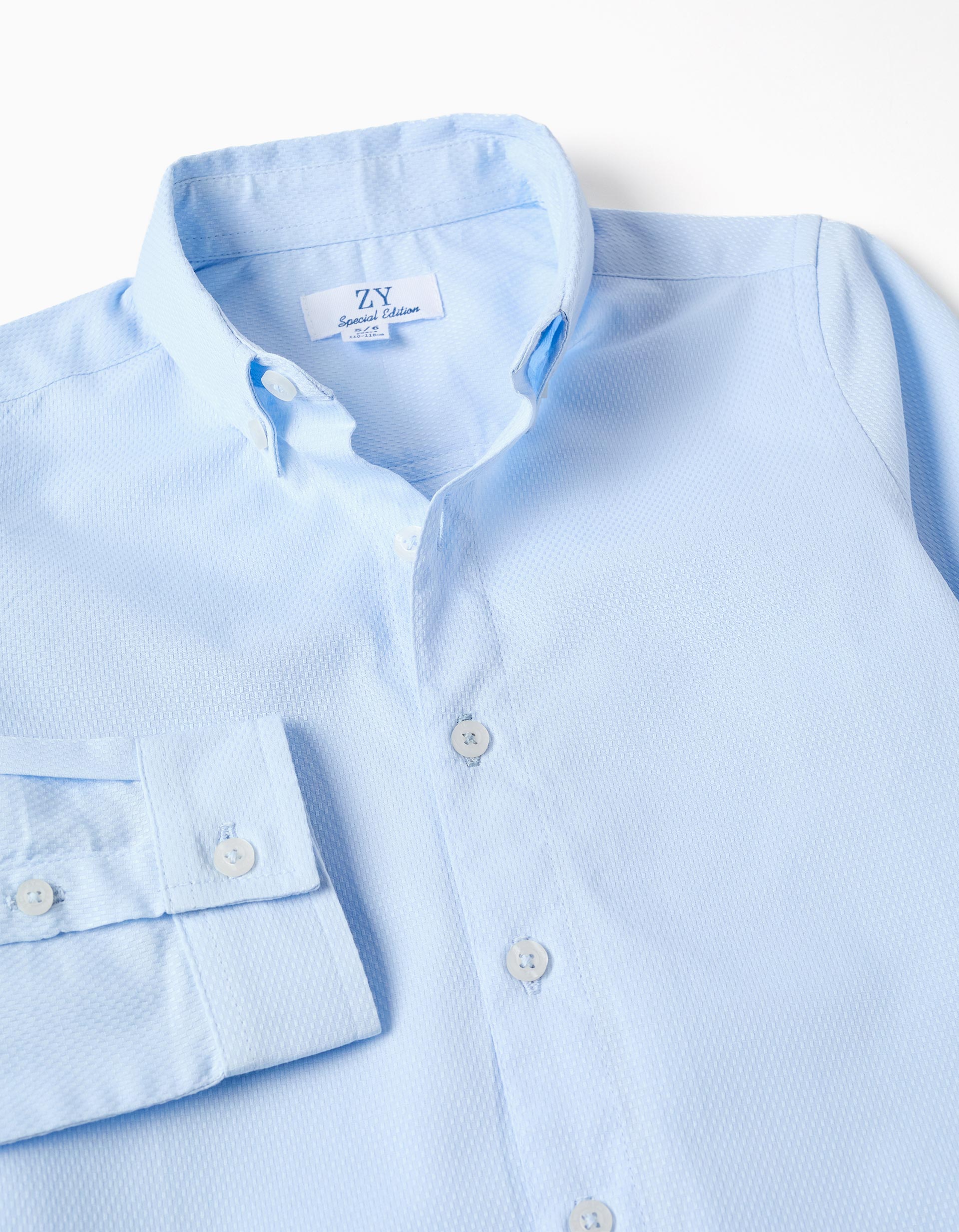 Long sleeve dobby cotton shirt for boys, light blue