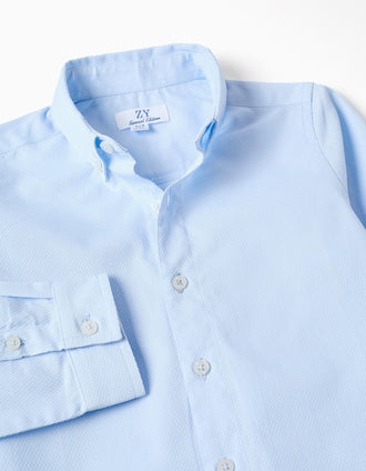 Long sleeve dobby cotton shirt for boys, light blue