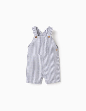 Striped dungarees in cotton with pockets for baby boys, white/blue