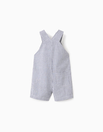 Striped dungarees in cotton with pockets for baby boys, white/blue