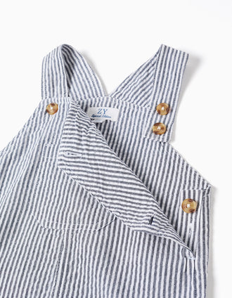 Striped dungarees in cotton with pockets for baby boys, white/blue