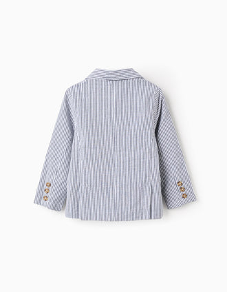Americana a rayas con bolsillos con solapa para niño, blanco/azul