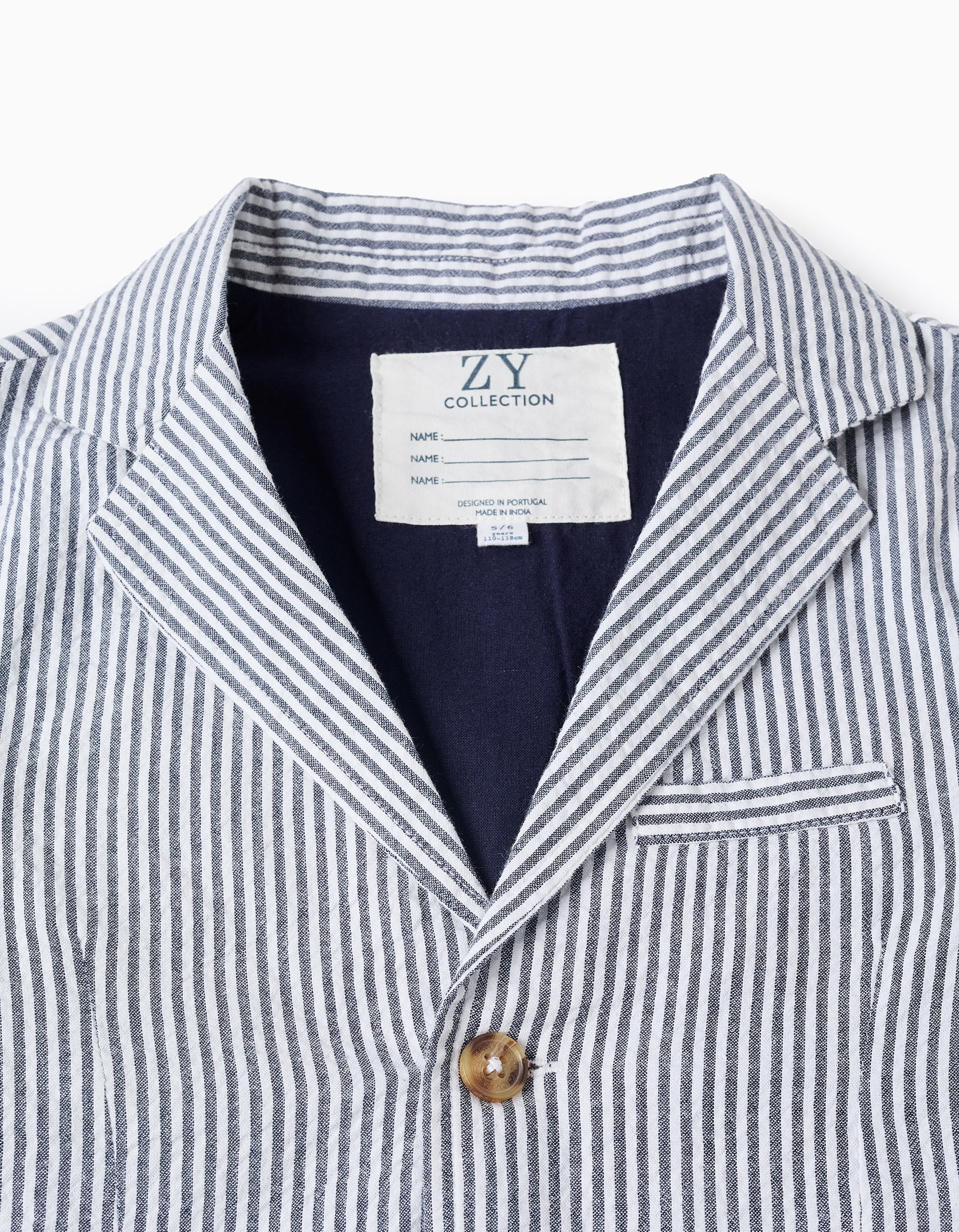 Striped cotton blazer with flap pockets for boys, white/blue