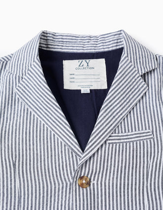 Americana a rayas con bolsillos con solapa para niño, blanco/azul