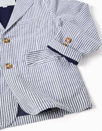 Americana a rayas con bolsillos con solapa para niño, blanco/azul