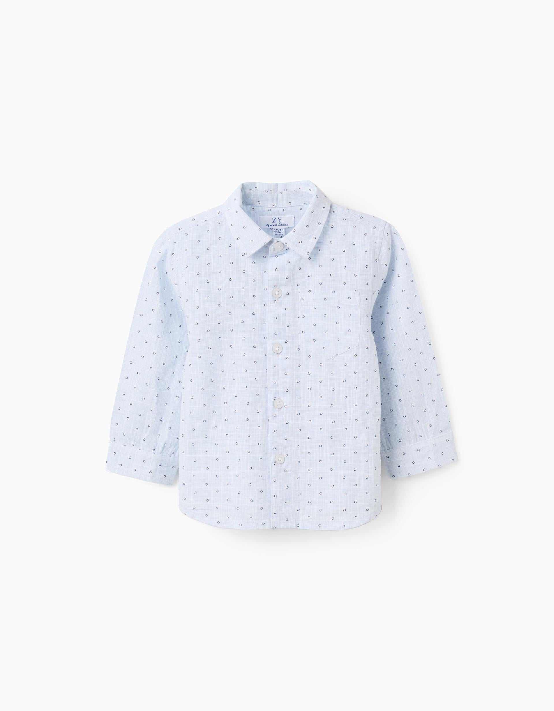 Chemise en coton et lin à motif cercles pour bébé garçon, bleu clair