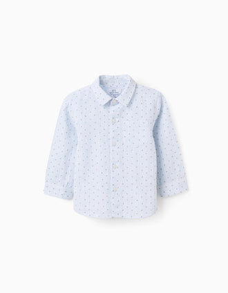 Camisa de algodón y lino con círculos para bebé niño, azul claro
