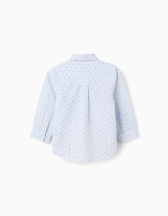 Camisa de algodón y lino con círculos para bebé niño, azul claro