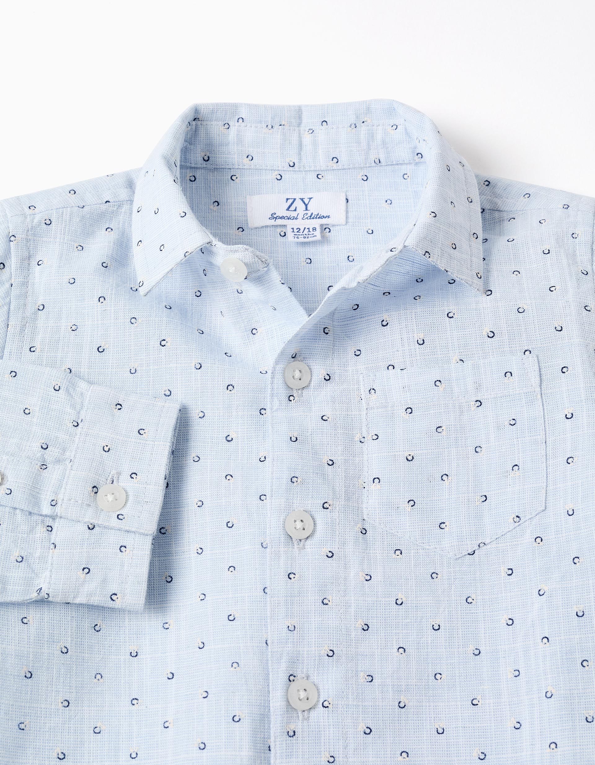 Chemise en coton et lin à motif cercles pour bébé garçon, bleu clair