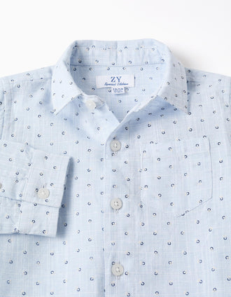 Camisa de algodón y lino con círculos para bebé niño, azul claro