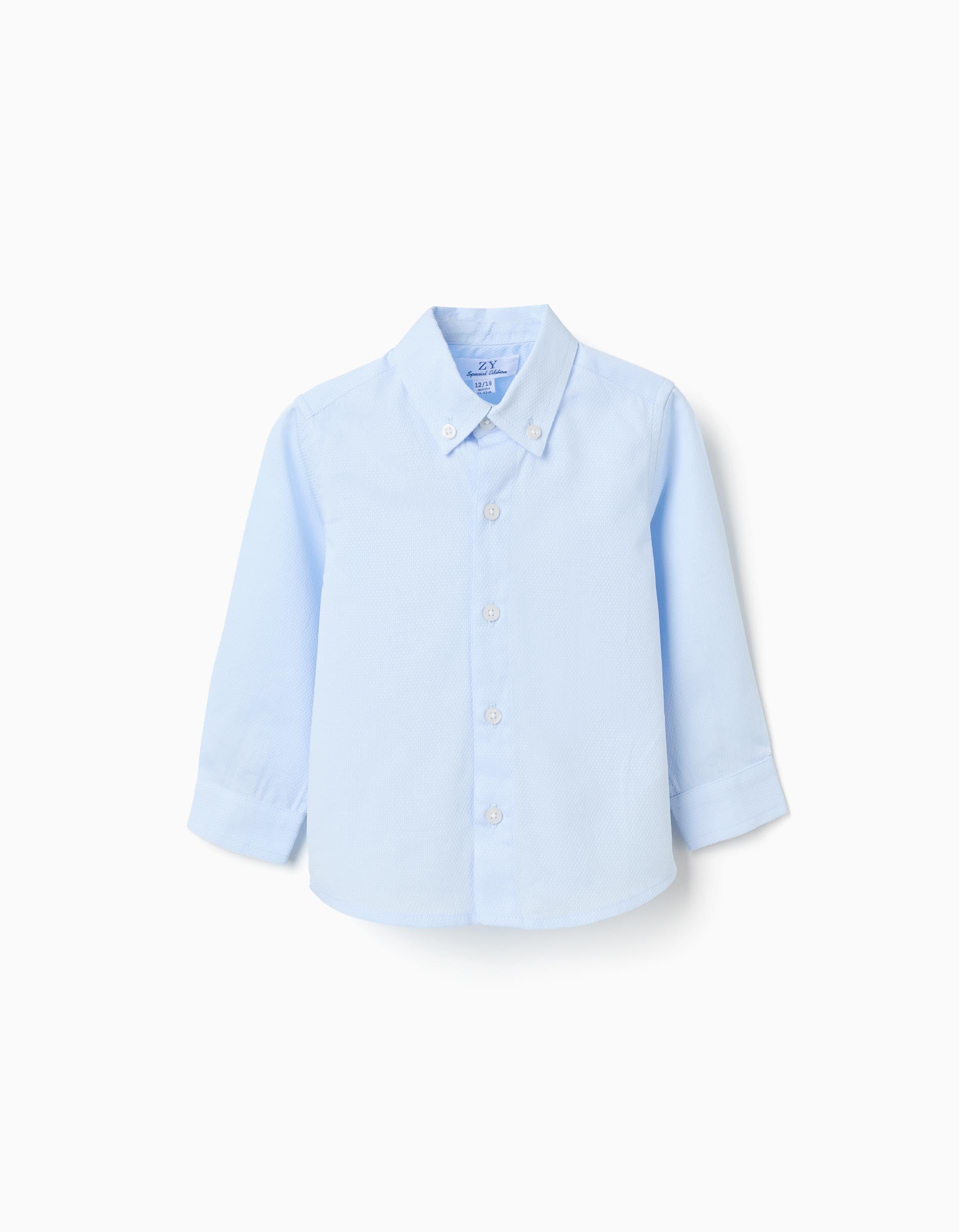 Long sleeve dobby cotton shirt for baby boys, light blue