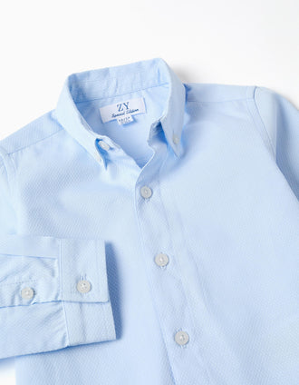 Camisa de manga larga de algodón dobby para bebé niño, azul claro