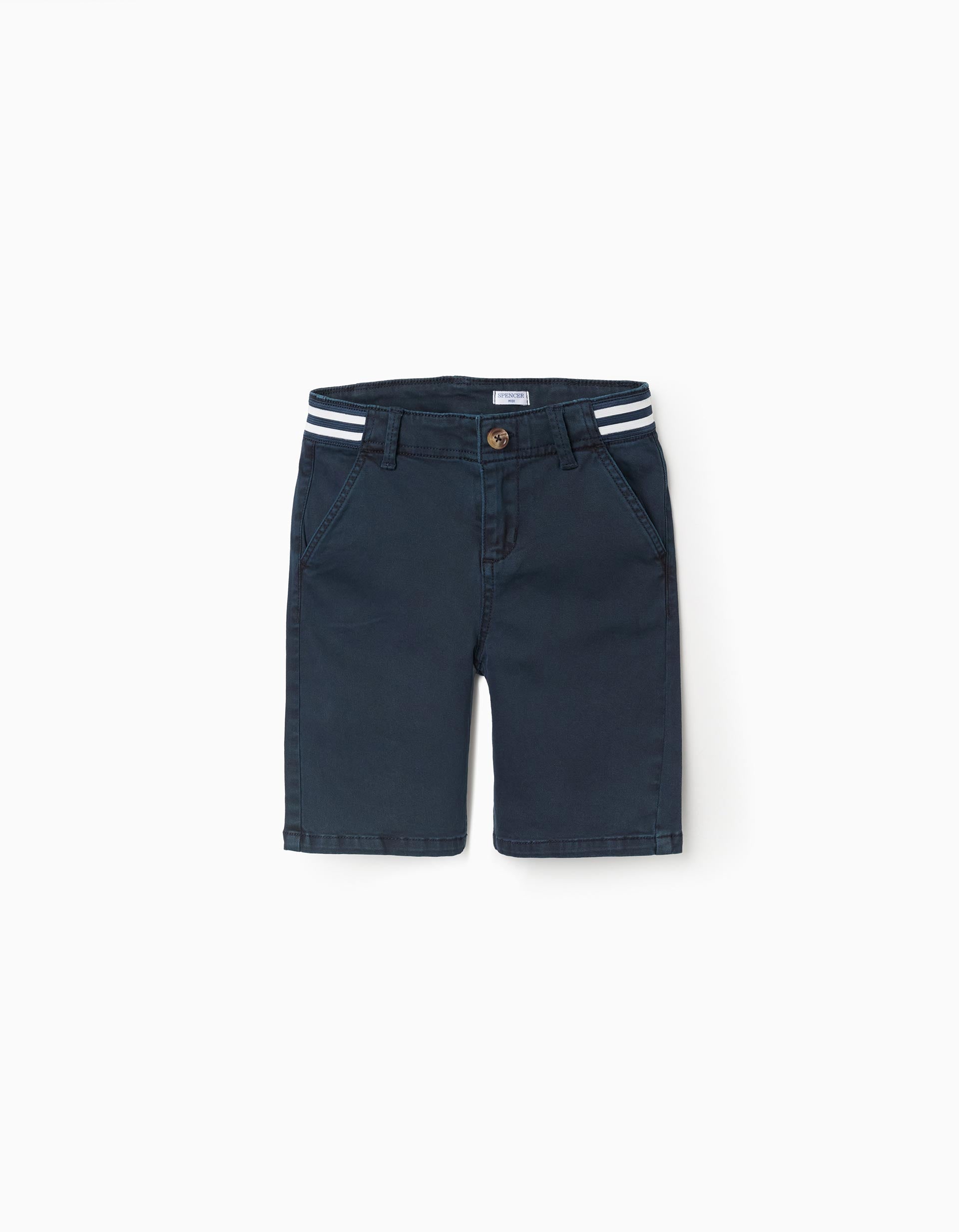 Bermudas chino de sarga con cinta a rayas para niño, azul oscuro