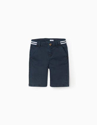 Bermudas chino de sarga con cinta a rayas para niño, azul oscuro