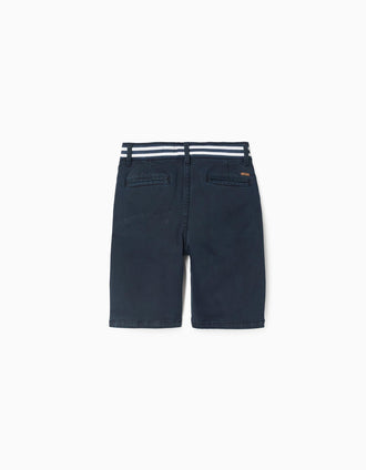 Bermudas chino de sarga con cinta a rayas para niño, azul oscuro
