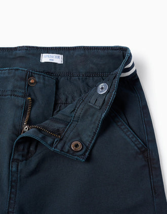 Bermudas chino de sarga con cinta a rayas para niño, azul oscuro