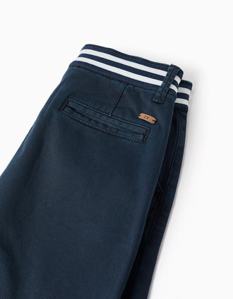 Bermudas chino de sarga con cinta a rayas para niño, azul oscuro
