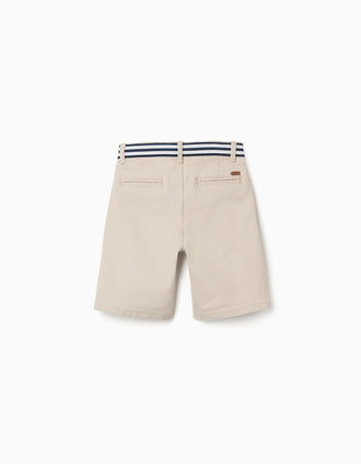 Bermudas chino de sarga con cinta a rayas para niño, beige claro