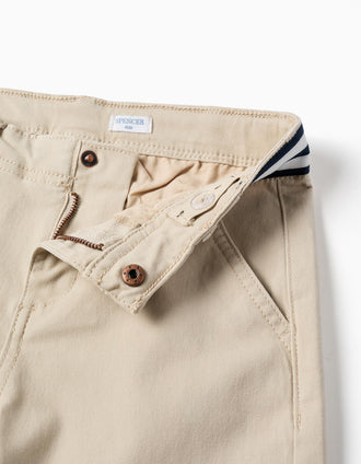 Bermudas chino de sarga con cinta a rayas para niño, beige claro
