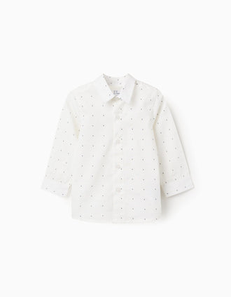 Camisa de manga larga de popelín con estampado para bebé niño, blanco/azul