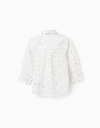 Camisa de manga larga de popelín con estampado para bebé niño, blanco/azul