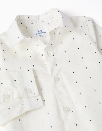 Camisa de manga larga de popelín con estampado para bebé niño, blanco/azul