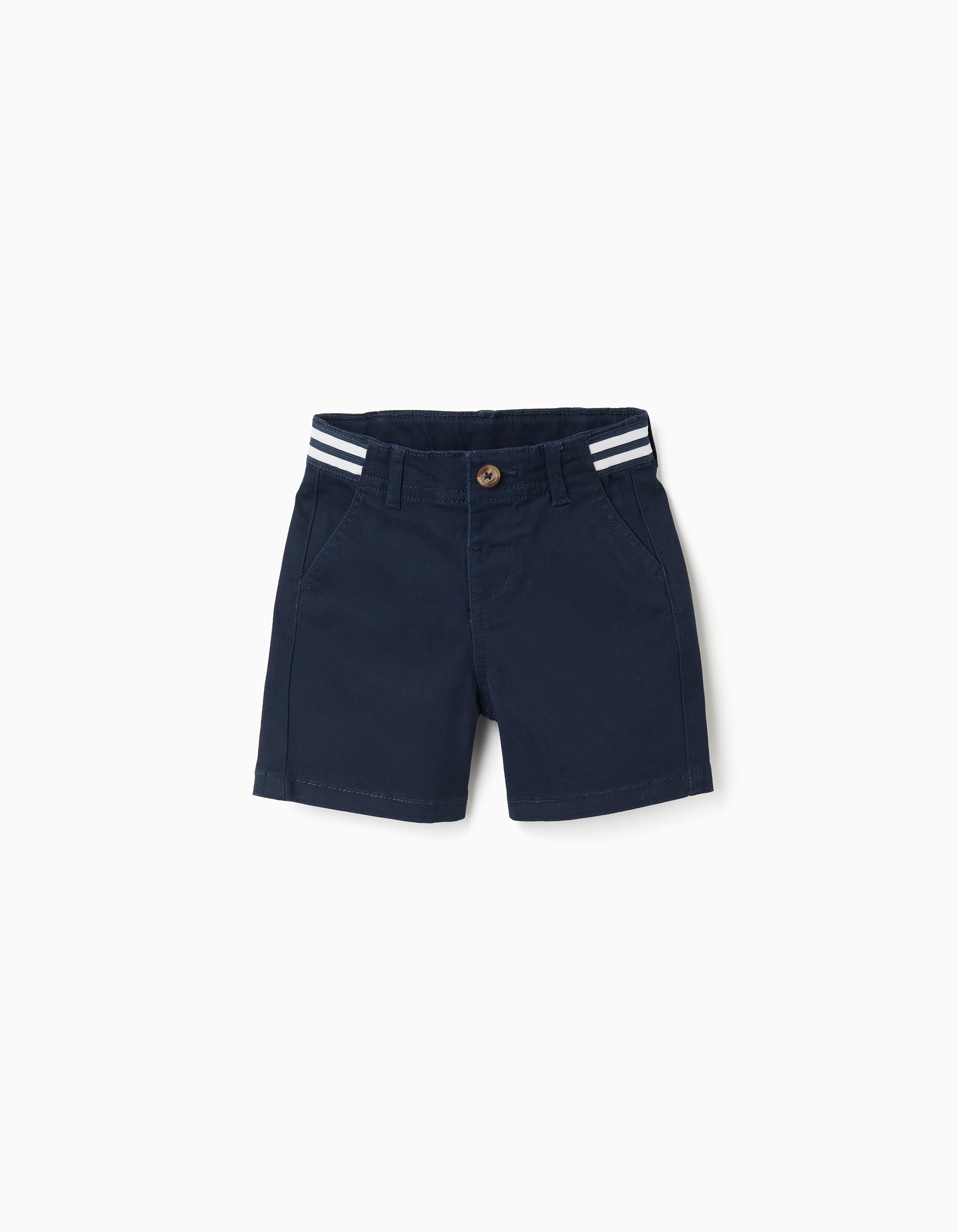 Short chino en sergé avec bande à rayures pour bébé garçon, bleu foncé