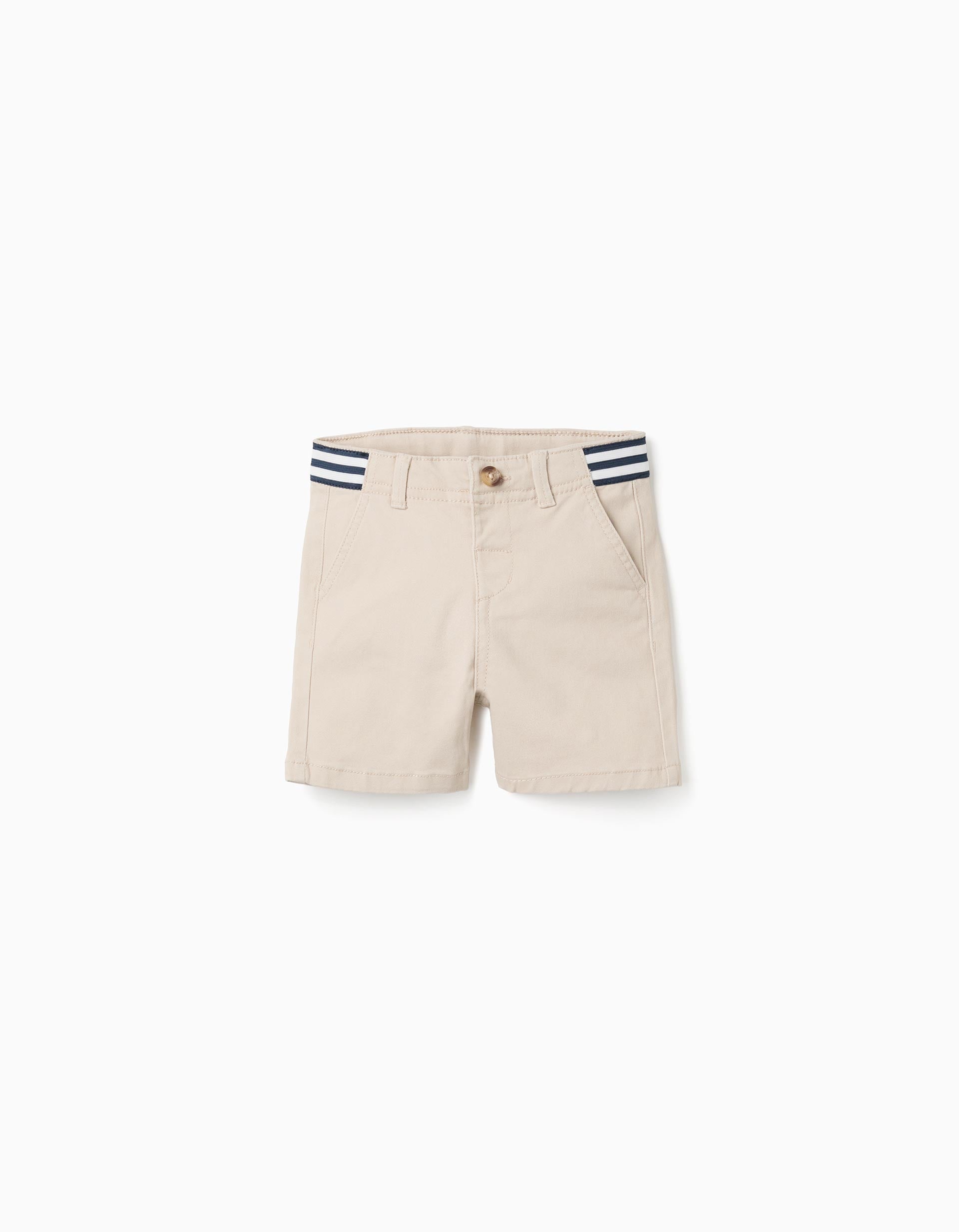 Short chino en sergé avec bande à rayures pour bébé garçon, beige clair