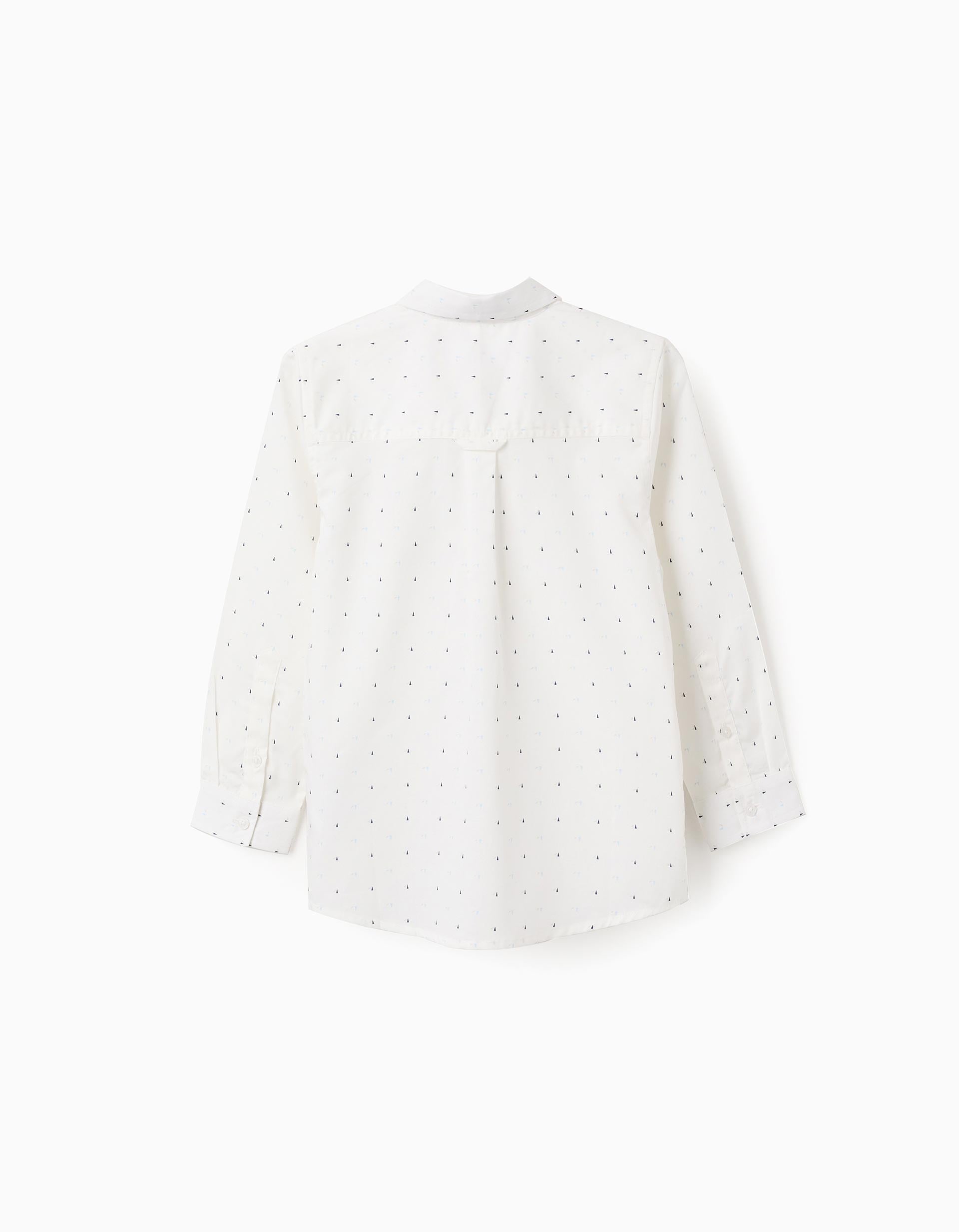 Long sleeve poplin shirt with pattern for boys, white/blue