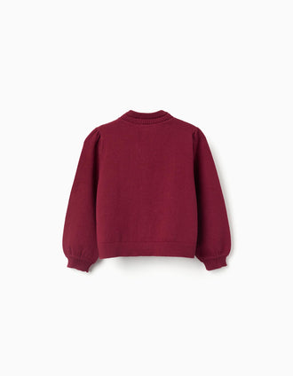 Knitted cardigan with braided details for baby girls, dark red