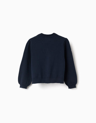 Knitted cardigan with braided details for baby girls, dark blue