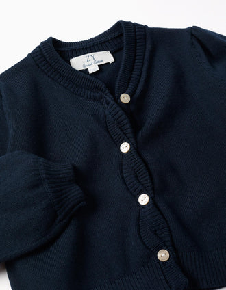 Knitted cardigan with braided details for baby girls, dark blue