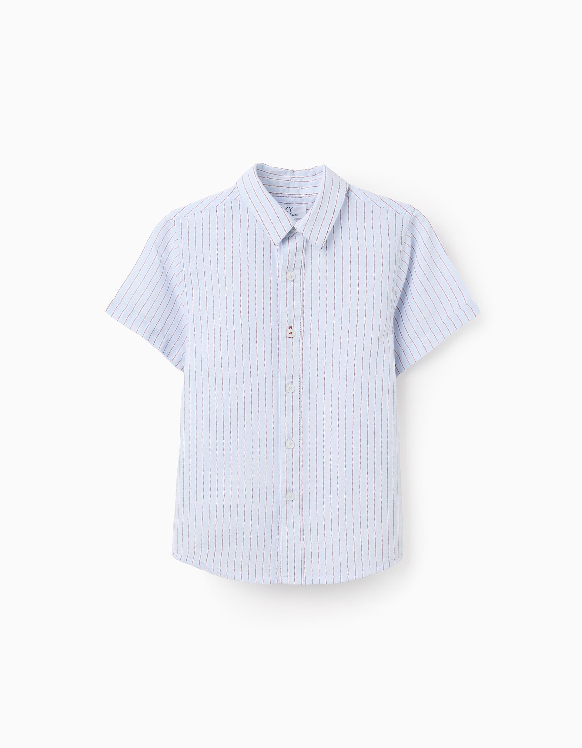 Short sleeve cotton shirt with stripes for boys, blue/red