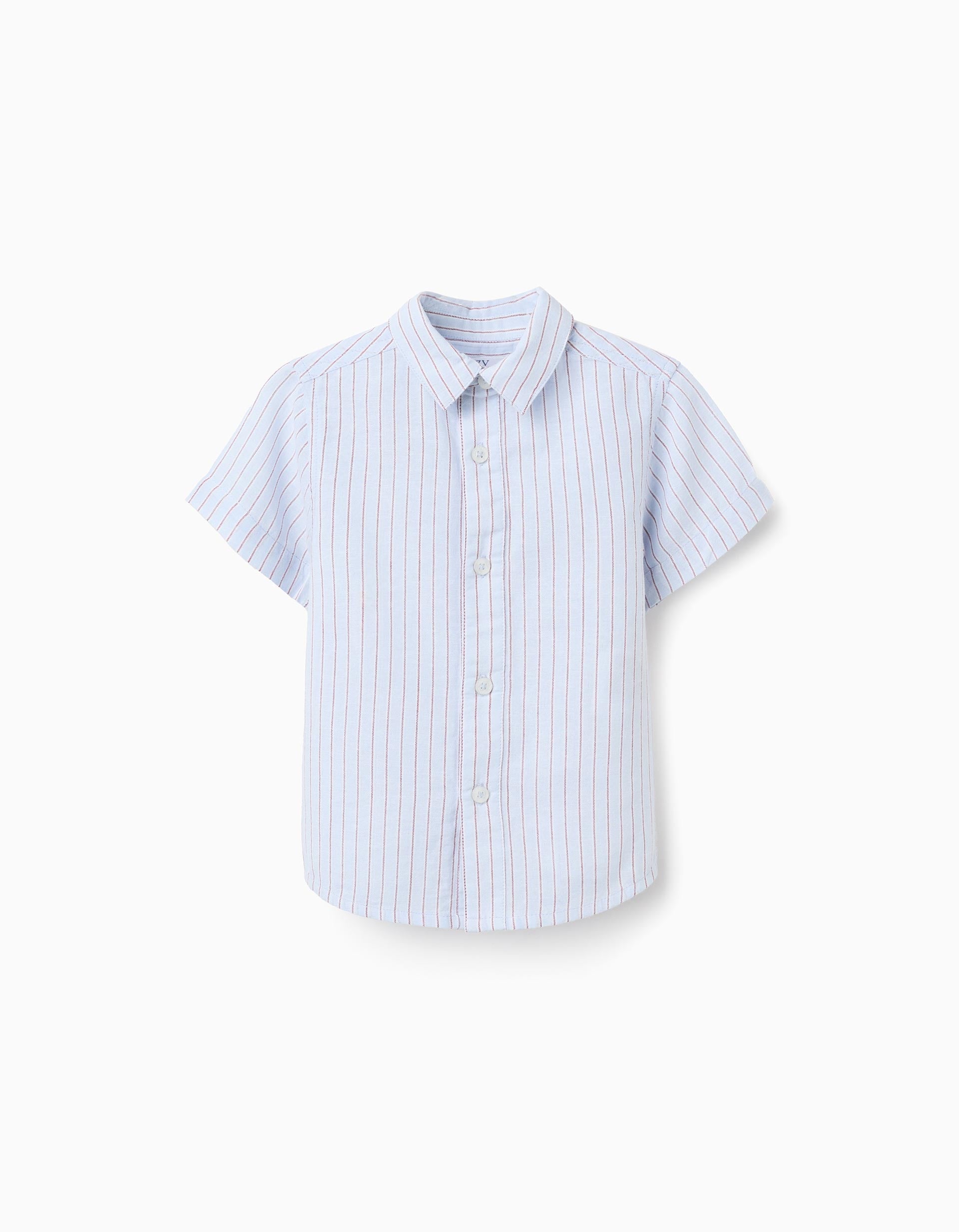 Short sleeve cotton shirt with stripes for baby boys, blue/red