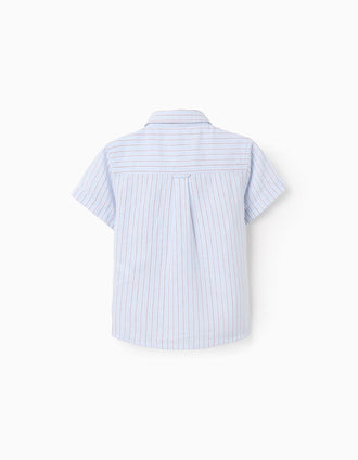 Camisa de manga corta de algodón a rayas para bebé niño, azul/rojo