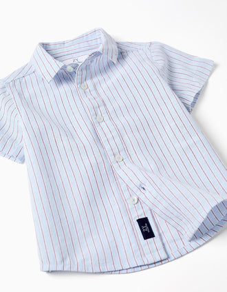 Camisa de manga corta de algodón a rayas para bebé niño, azul/rojo