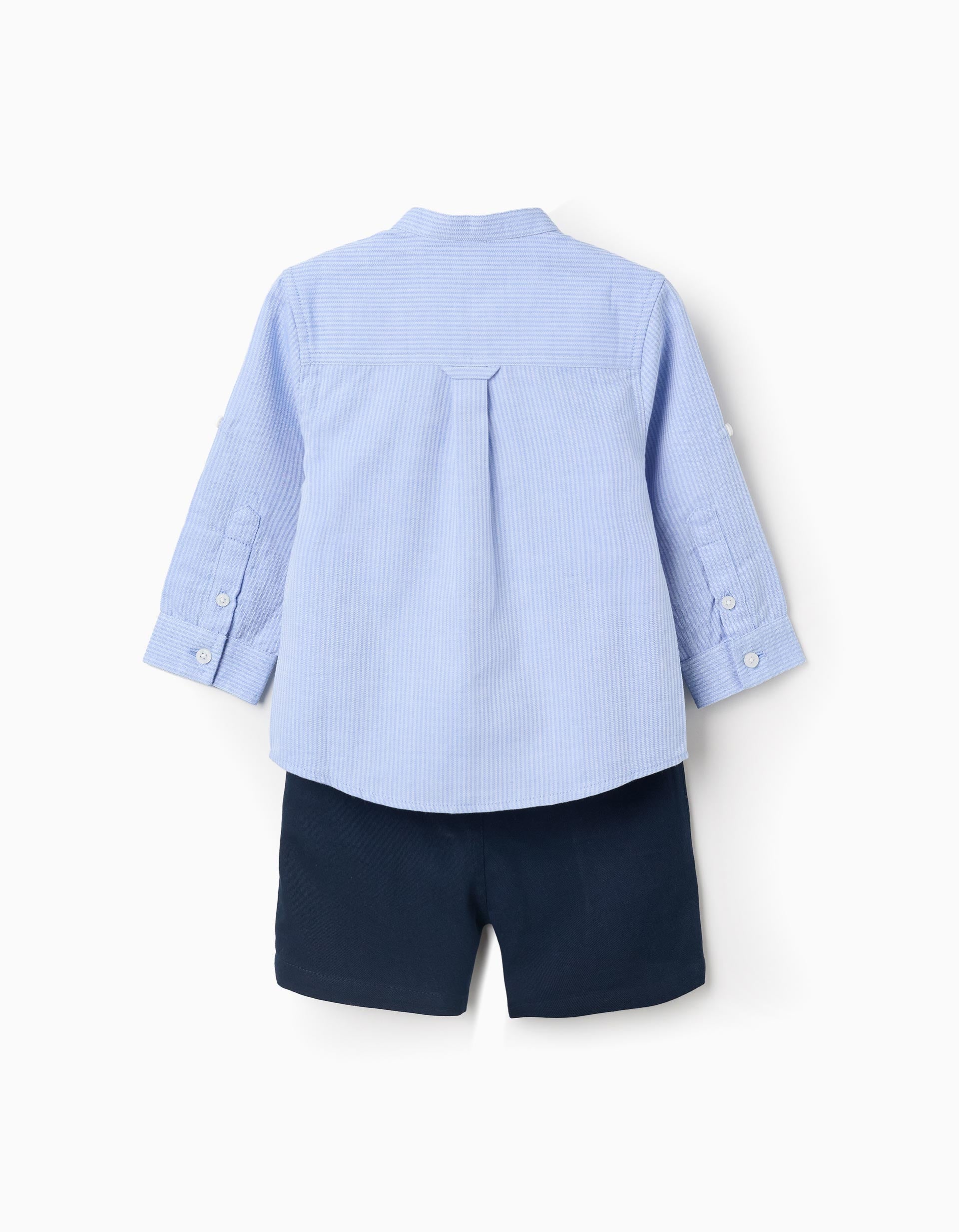Chemise rayée à manches longues + short en coton pour bébé garçon, bleu