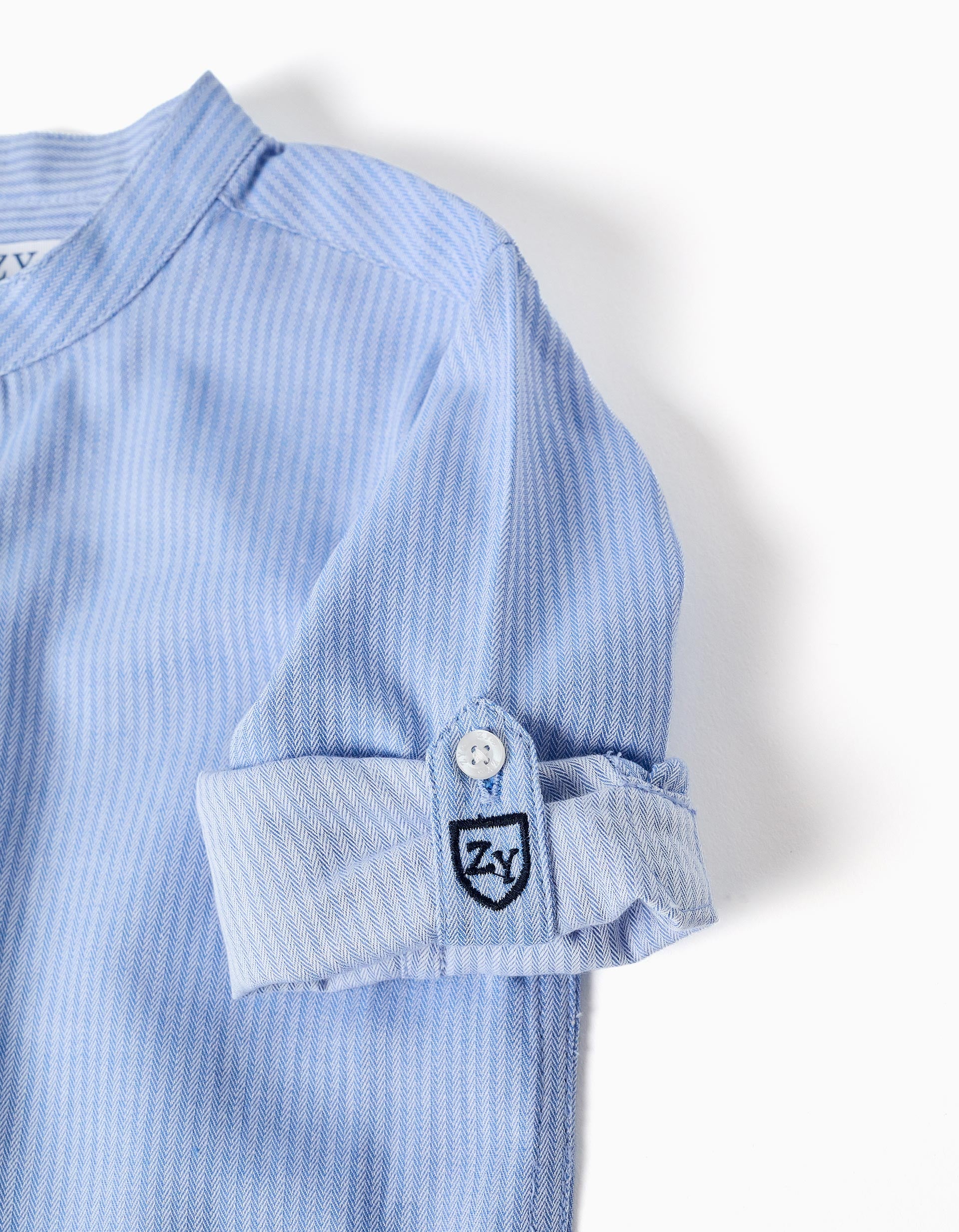 Chemise rayée à manches longues + short en coton pour bébé garçon, bleu