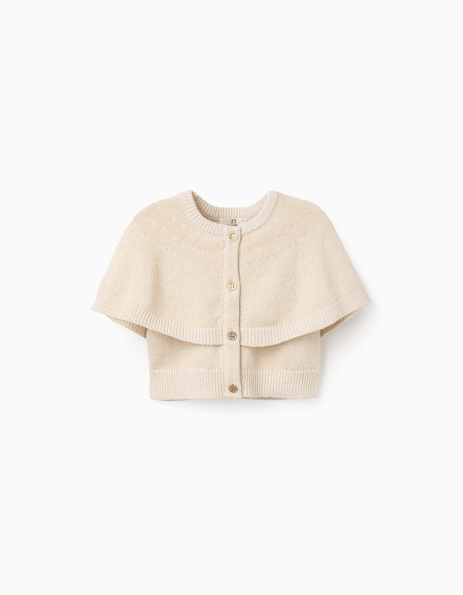 Cárdigan de punto con mangas tipo capa y lurex para bebé niña, beige