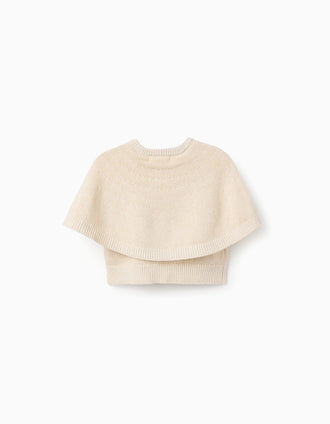 Cárdigan de punto con mangas tipo capa y lurex para bebé niña, beige
