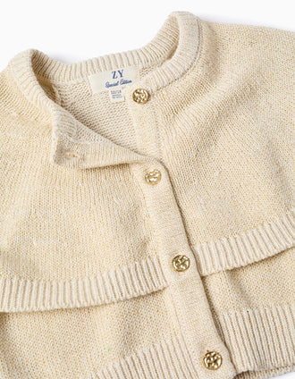 Cárdigan de punto con mangas tipo capa y lurex para bebé niña, beige