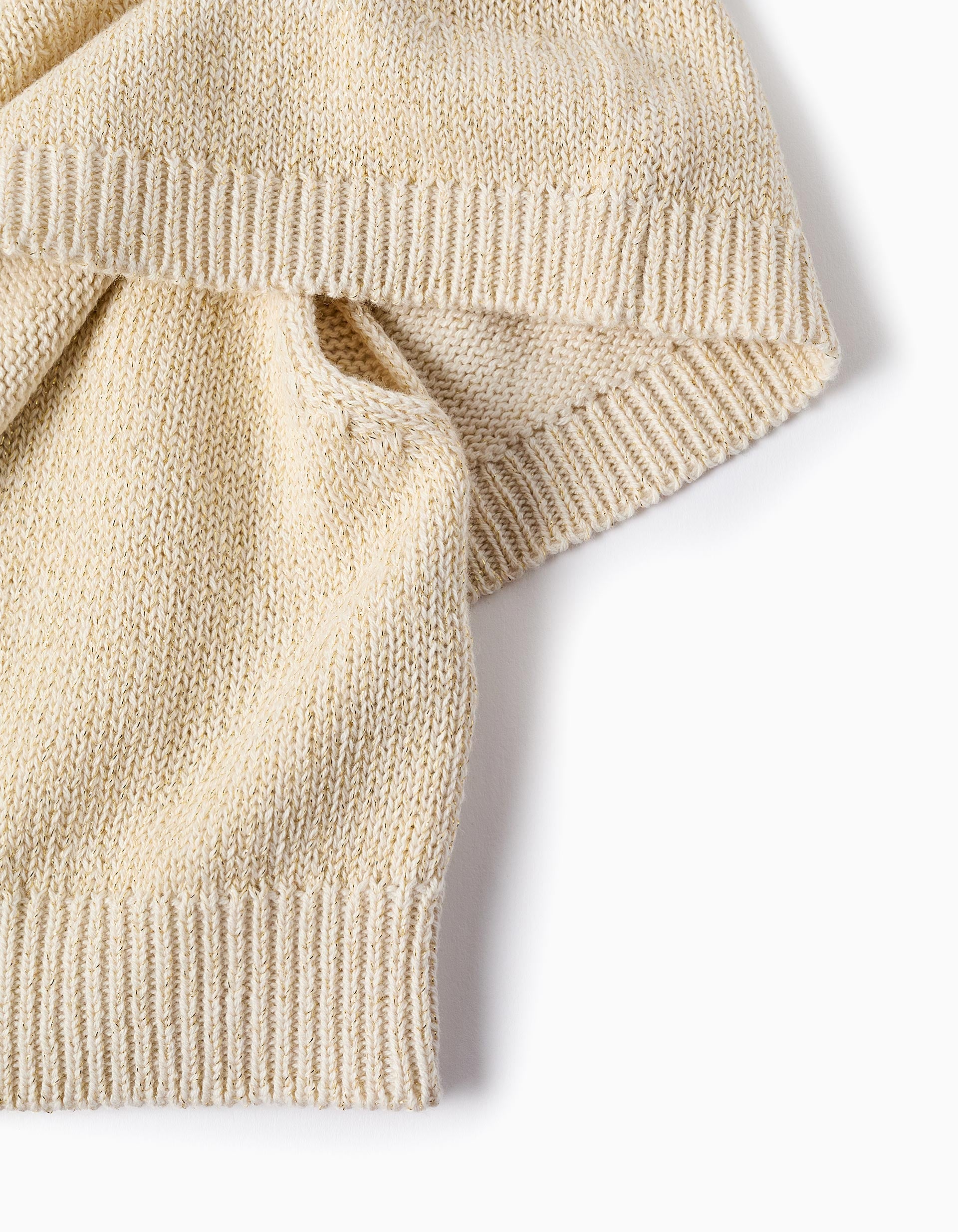 Cárdigan de punto con mangas tipo capa y lurex para bebé niña, beige
