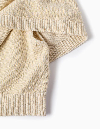 Cárdigan de punto con mangas tipo capa y lurex para bebé niña, beige