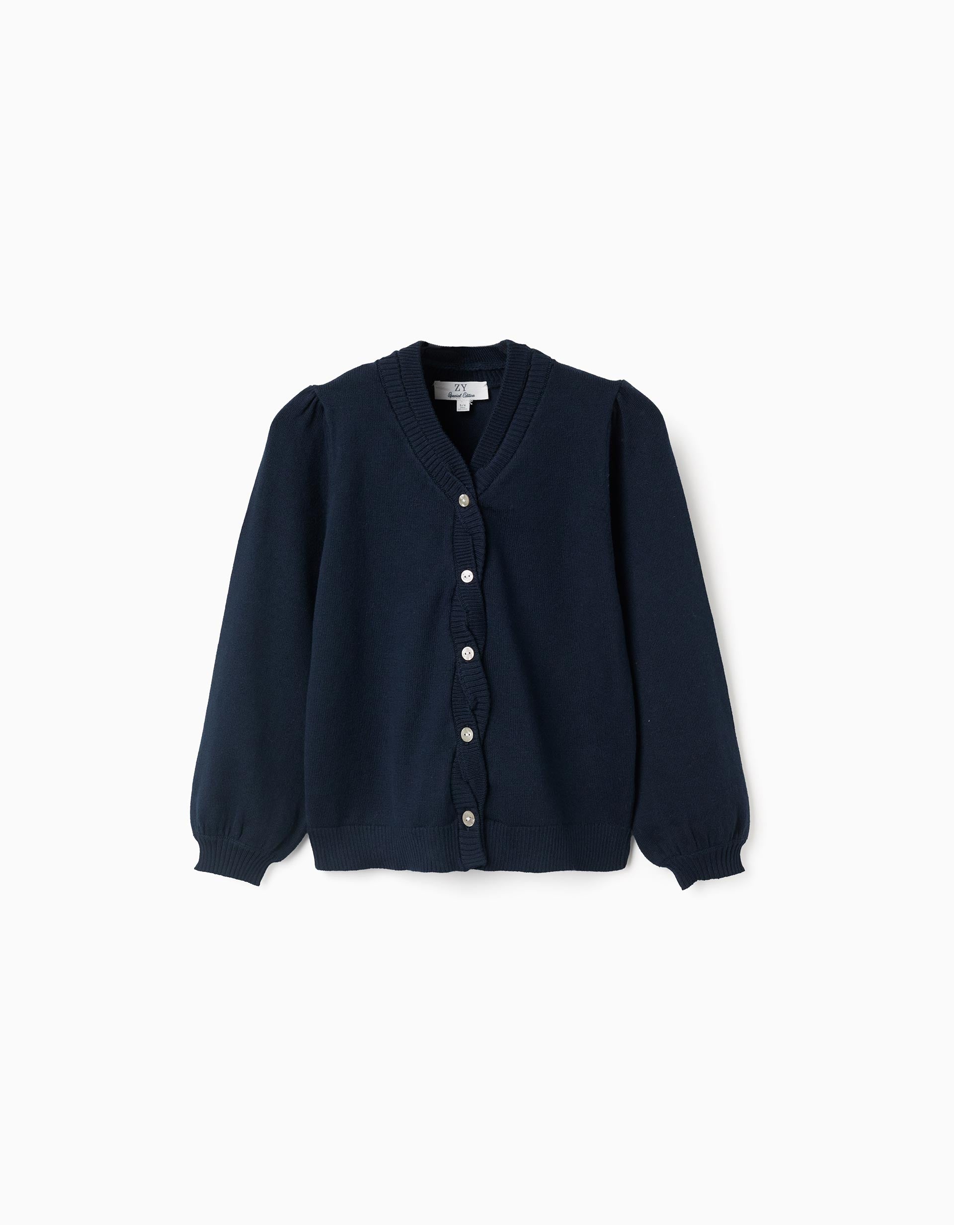 Cardigan en maille avec détails tressés pour fille, bleu foncé