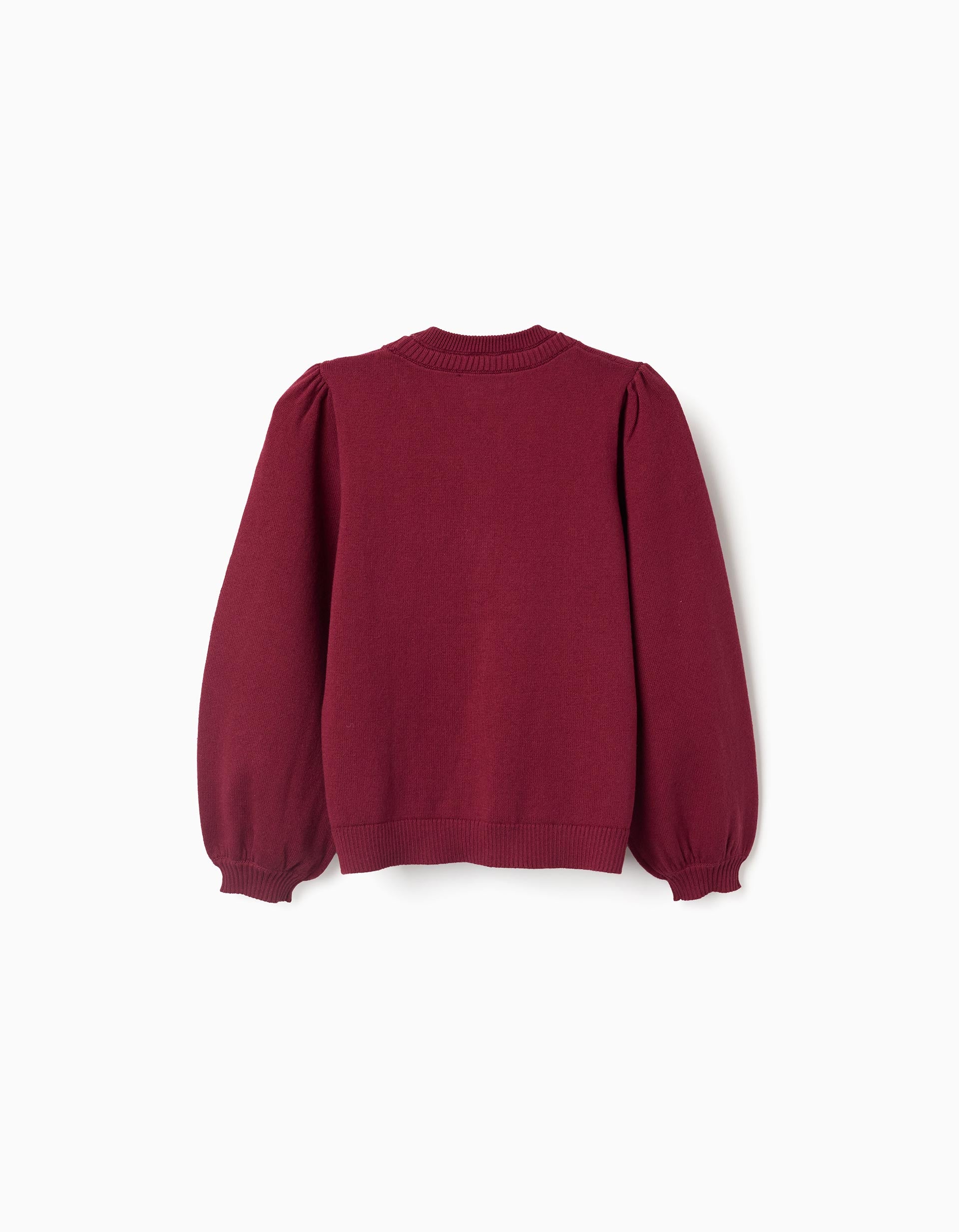 Casaco de malha com detalhes entrançados para menina, vermelho-escuro