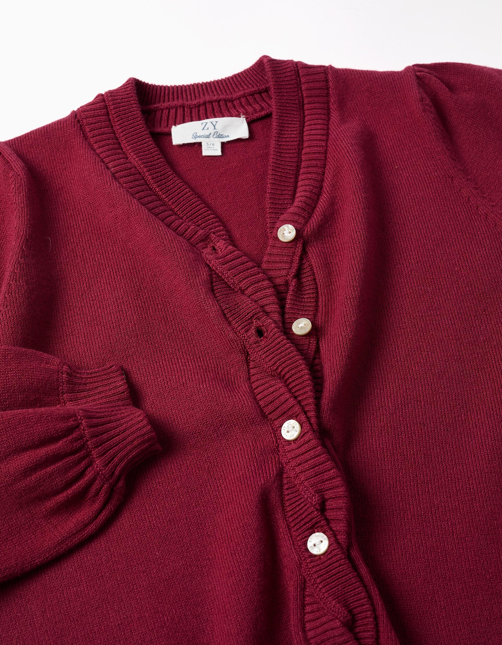 Casaco de malha com detalhes entrançados para menina, vermelho-escuro