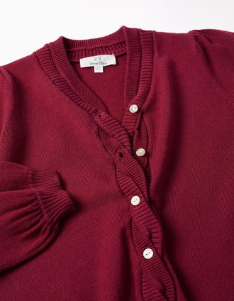 Casaco de malha com detalhes entrançados para menina, vermelho-escuro