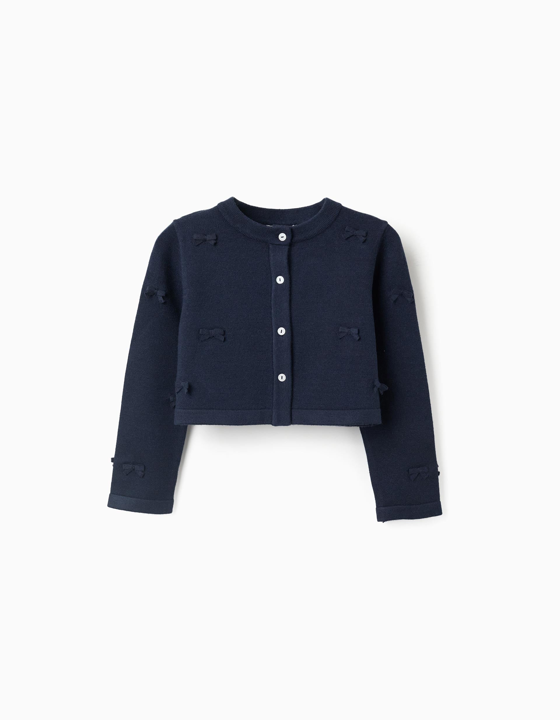 Cardigan en maille court avec nœuds pour fille, bleu foncé