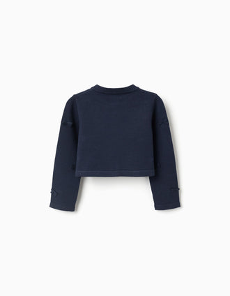 Casaco de malha curto com laços para menina, azul-escuro